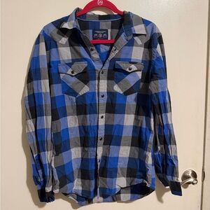 American Eagle Outfitters Blue and Gray Plaid Men's Shirt